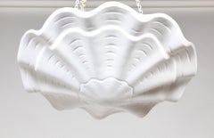 Vintage Ribbed Circular Undulating White Plaster Shell Pendant Light