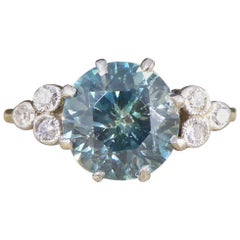 Vintage 2.20 Carat Blue Zircon and Diamond Ring in Platinum and 18 Carat Gold