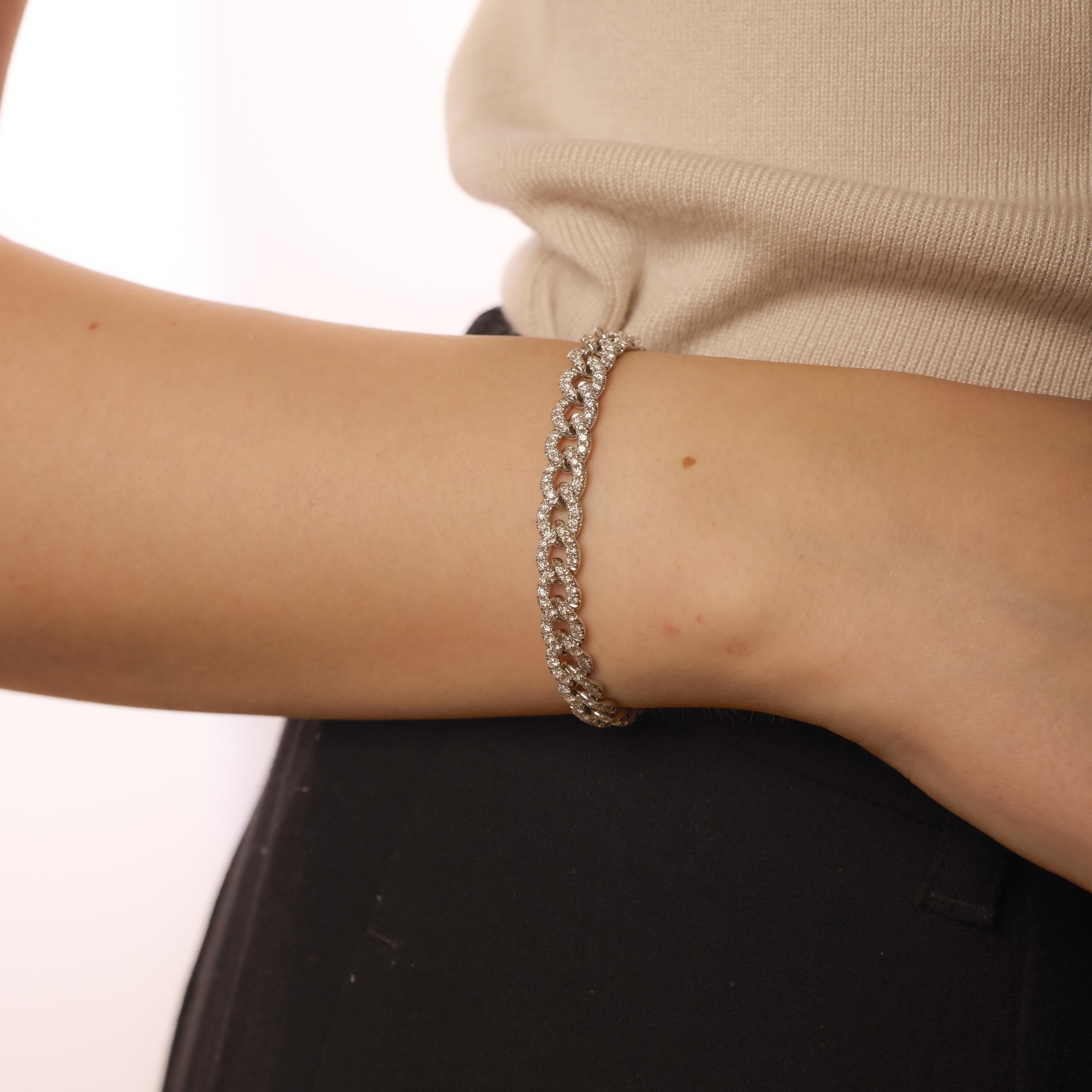 Taille brillant Vintage 2.20 carat diamant 14k or blanc bracelet tressé en vente