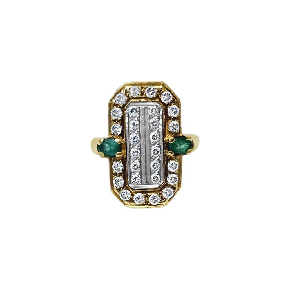Vintage 2.20 Carat Diamond and Emerald Ring For Sale