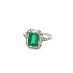 Vintage 2.20 Carat Emerald-Cut Emerald and Diamond Platinum Ring