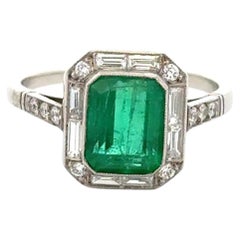 Vintage 2.20 Carat Emerald-Cut Emerald and Diamond Platinum Ring