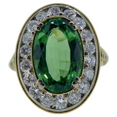 Vintage 2.20 Carat Green Garnet and Diamond Cluster Ring