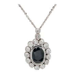 Vintage 2.20 Carat Natural Blue Sapphire 1.05 G VVS Diamond Pendant Necklace