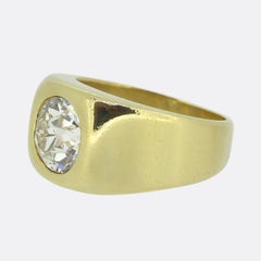 Bague signet vintage en diamant taille ancienne de 2,20 carats