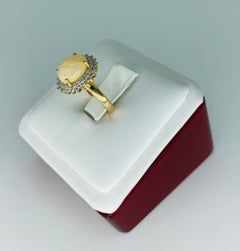 Vintage 2.20 Carat Opal & Diamonds Cluster Ring