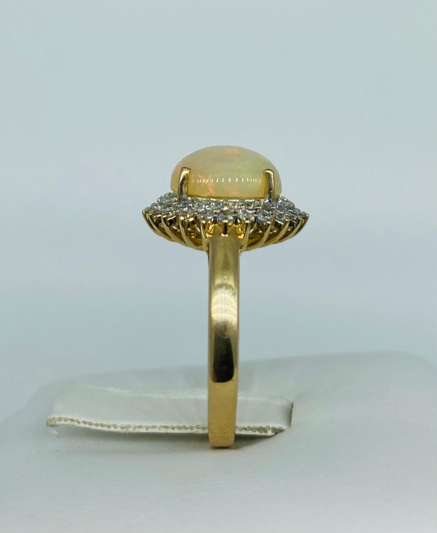 Oval Cut Vintage 2.20 Carat Opal & Diamonds Cluster Ring For Sale