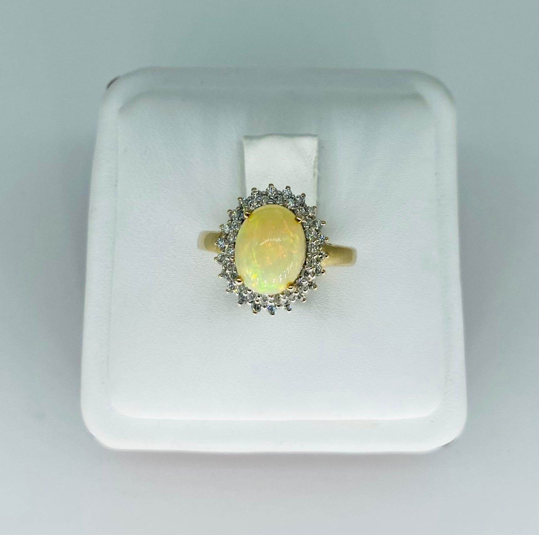 Vintage 2.20 Carat Opal & Diamonds Cluster Ring For Sale 1