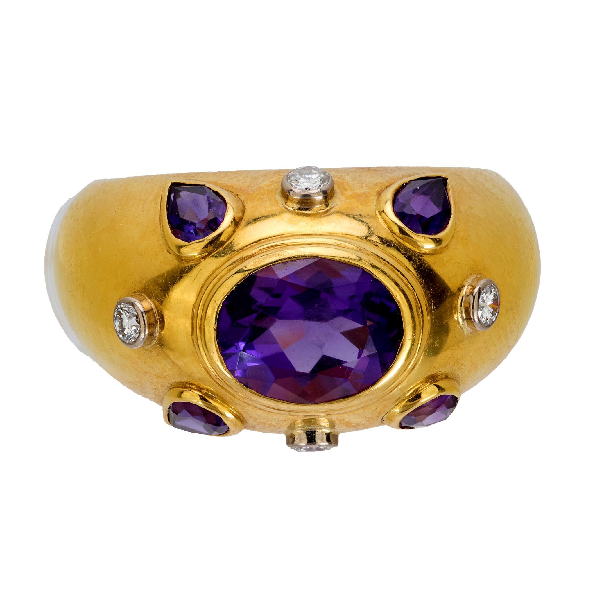 Anillo de cóctel vintage de oro amarillo de 18 quilates con diamante amatista de 2,20 quilates de peso total Moderno