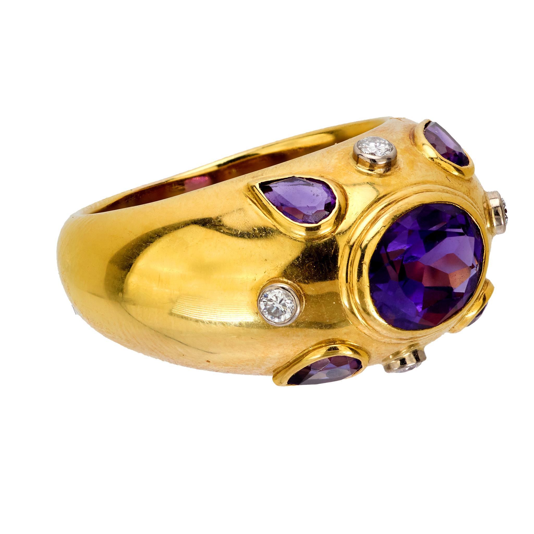 Anillo de cóctel vintage de oro amarillo de 18 quilates con diamante amatista de 2,20 quilates de peso total Corte oval