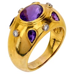 Anillo de cóctel vintage de oro amarillo de 18 quilates con diamante amatista de 2,20 quilates de peso total
