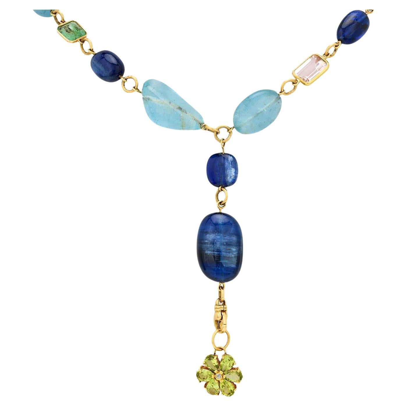 Vintage 220 carat total weight gemstone 18k yellow gold necklace
