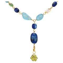 Vintage 220 carat total weight gemstone 18k yellow gold necklace