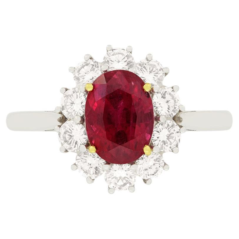 Vintage 2.20ct Ruby and Diamond Cluster Ring, c.1970s