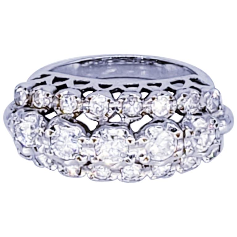 Bague de mariée vintage en or blanc 18 carats avec diamants de 2,21 carats