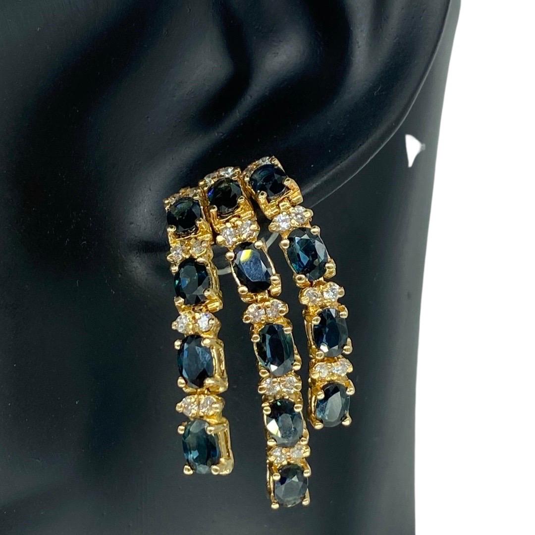 Boucles d'oreilles chandelier vintage en saphirs bleus et diamants de 22,10 carats Excellent état - En vente à Miami, FL