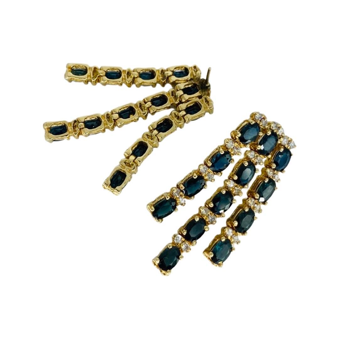 Boucles d'oreilles chandelier vintage en saphirs bleus et diamants de 22,10 carats Pour femmes en vente