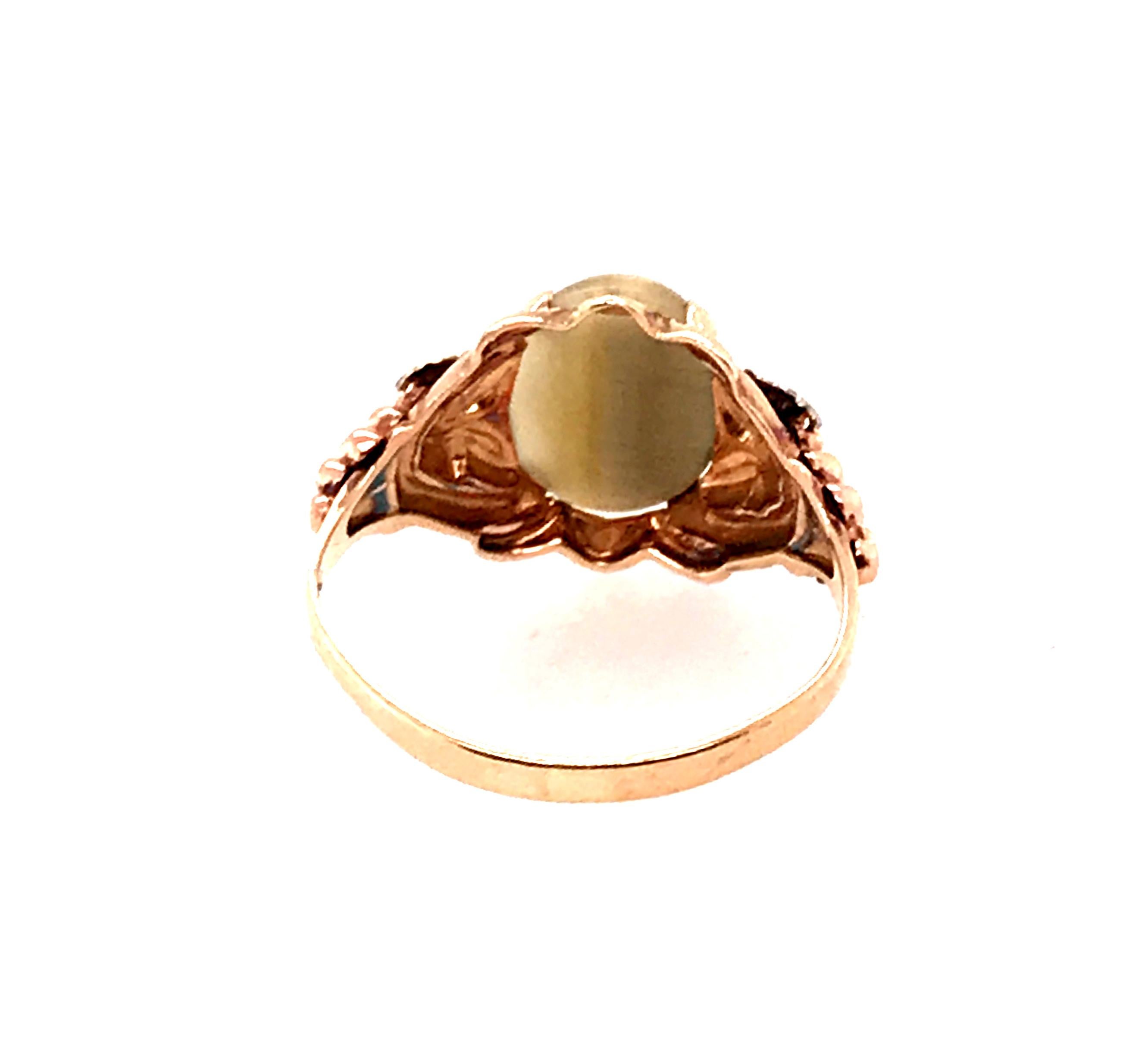 Women's Vintage 2.21ct Tiger's Eye Cocktail Ring Antique Deco Yellow, Pink & Green Gold For Sale