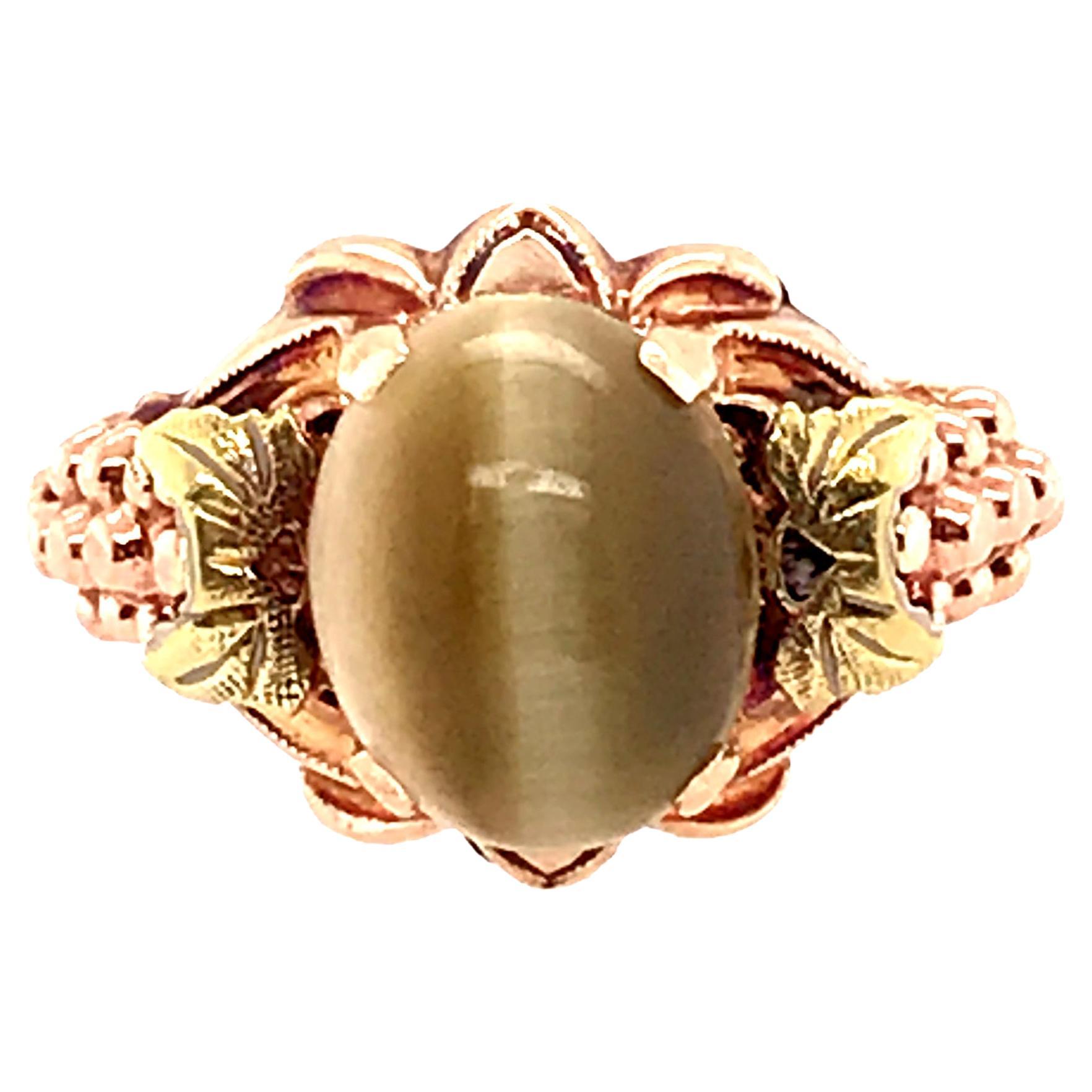 Vintage 2.21ct Tiger
s Eye Cocktail Ring Antique Deco Gelb, Rosa 
Grün Gold im Angebot