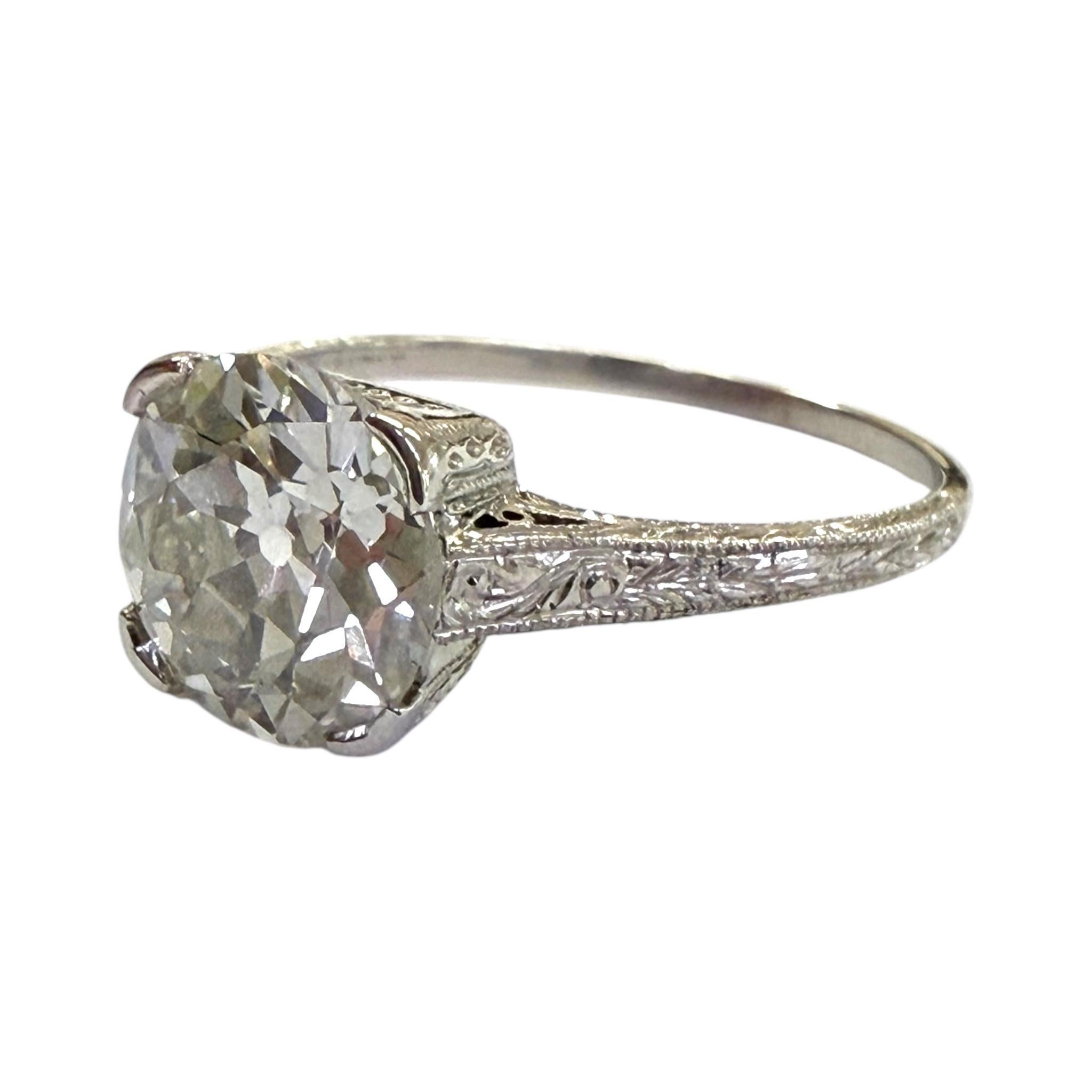 Vintage 2.22 Carat Old European Cut Diamond Engagement Ring GIA For Sale 3