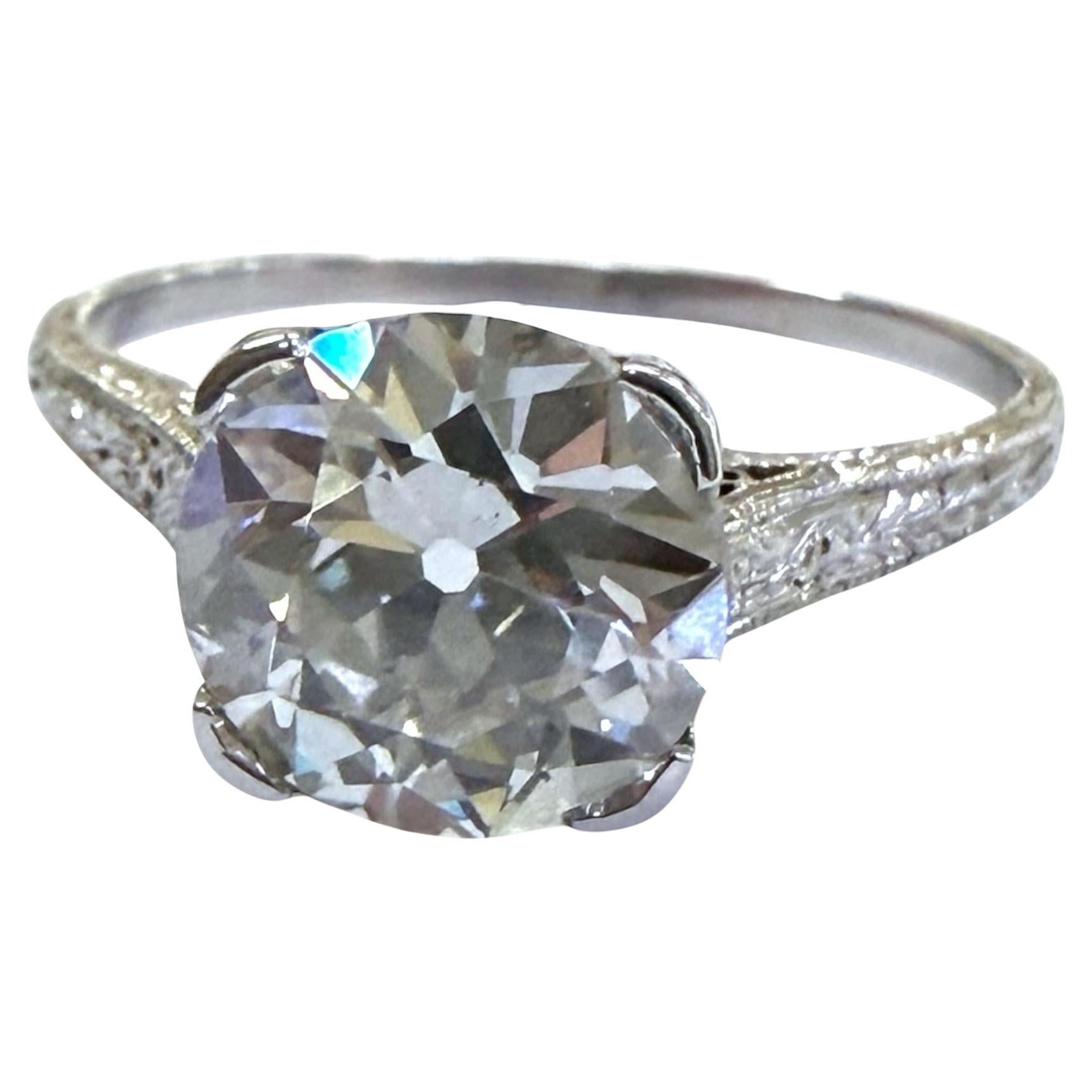 Vintage 2.22 Carat Old European Cut Diamond Engagement Ring GIA For Sale