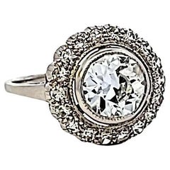 Anello aureolato in platino con diamante tondo Brilliante F-IF da 2,22 carati Vintage