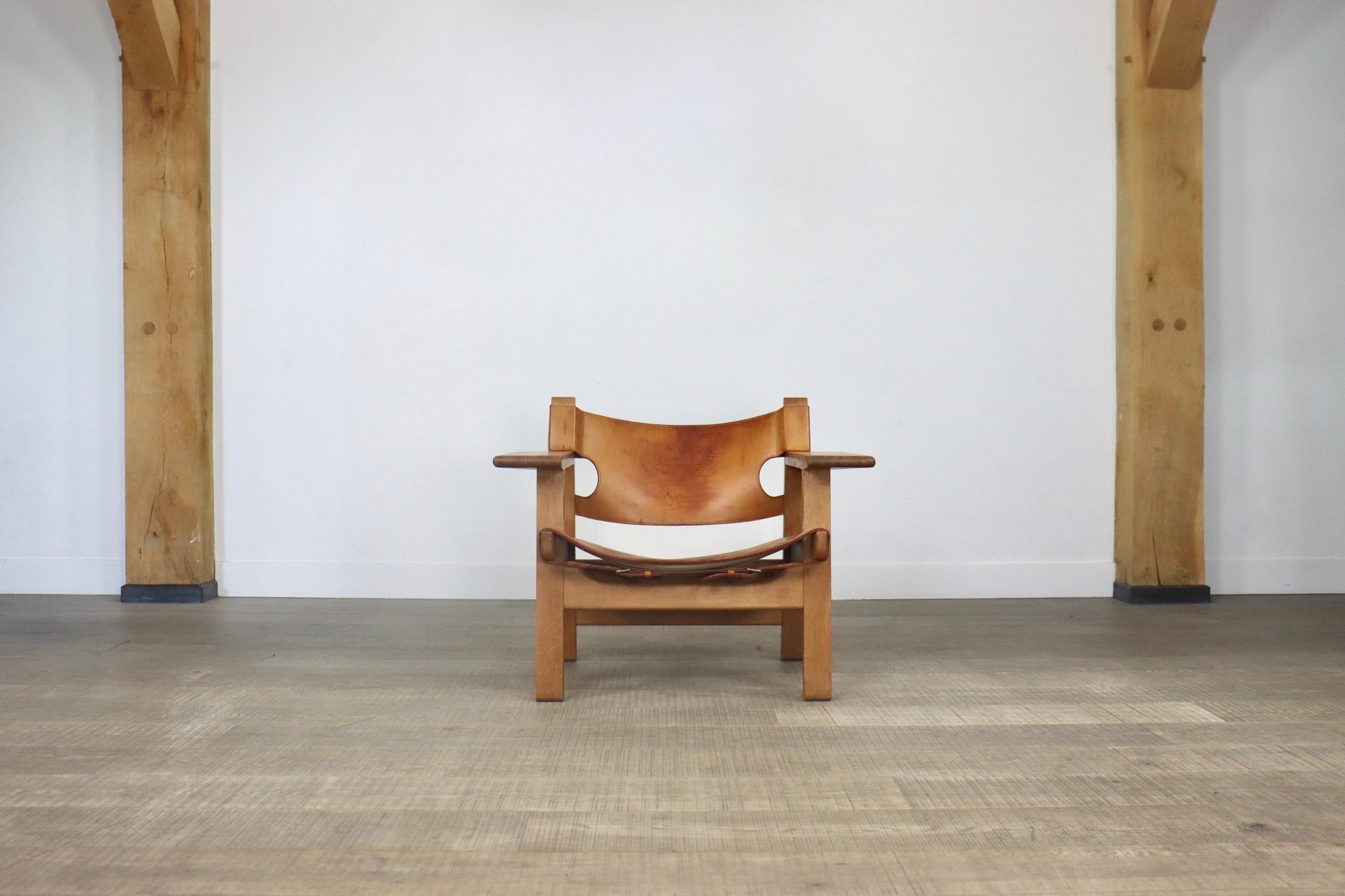 Vintage 2226 Spanish Chair by Børge Mogensen in Tan Leather for Fredericia, 1960 In Good Condition In ABCOUDE, UT