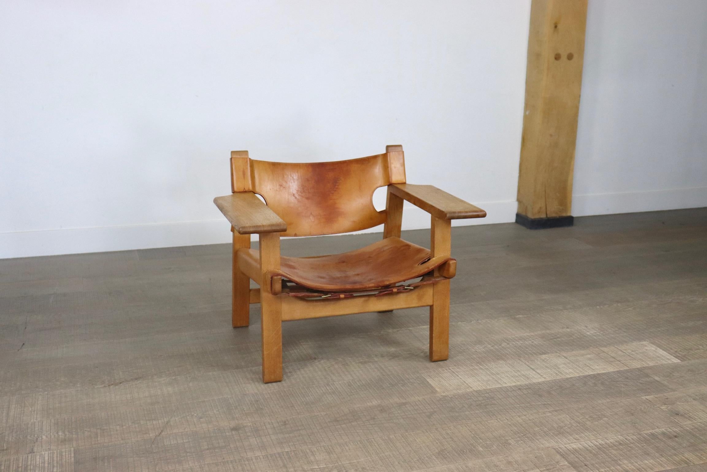 Vintage 2226 Spanish Chair by Børge Mogensen in Tan Leather for Fredericia, 1960 1