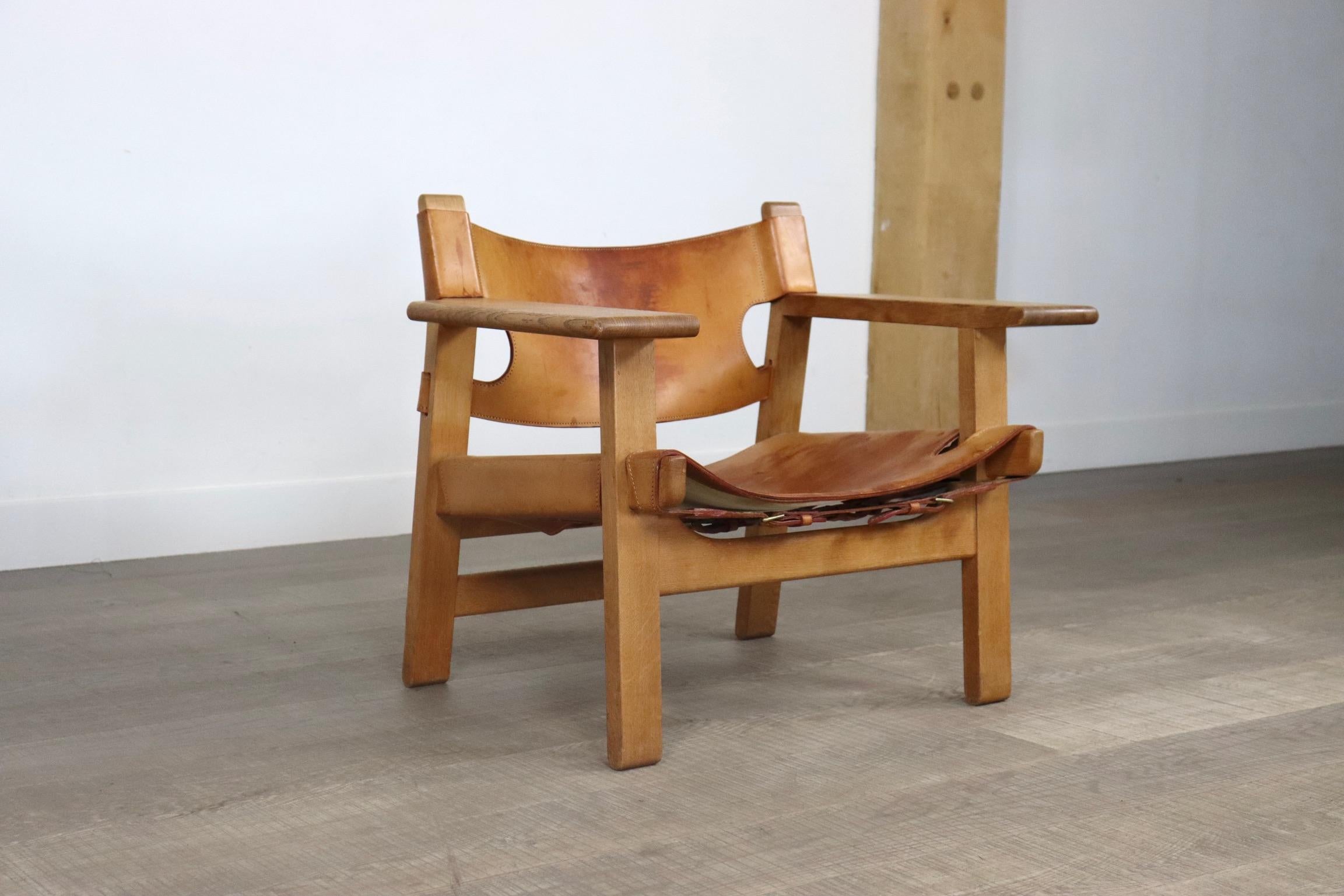 Vintage 2226 Spanish Chair by Børge Mogensen in Tan Leather for Fredericia, 1960 2