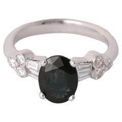 Vintage 2.23 Carats Green Sapphire Diamond 18k White Gold Ring