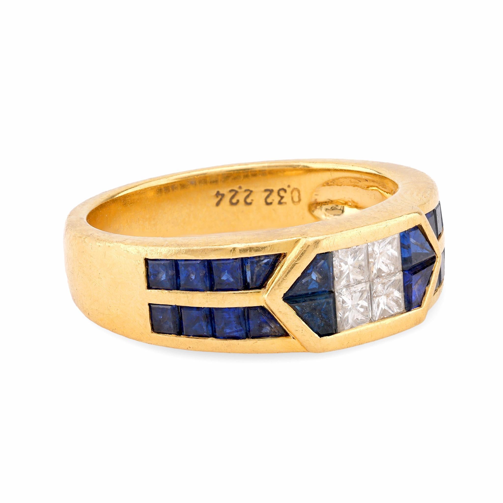 Anillo vintage de oro amarillo de 18 quilates con diamante y zafiro de 2,24 quilates Moderno