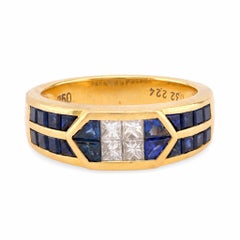 Anillo vintage de oro amarillo de 18 quilates con diamante y zafiro de 2,24 quilates