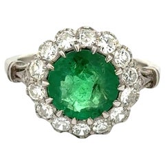 Vintage 2.25 Carat Round Emerald and OEC Diamond Platinum Ring