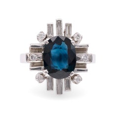 Vintage 2.25 Carat Sapphire Diamond Platinum Ring