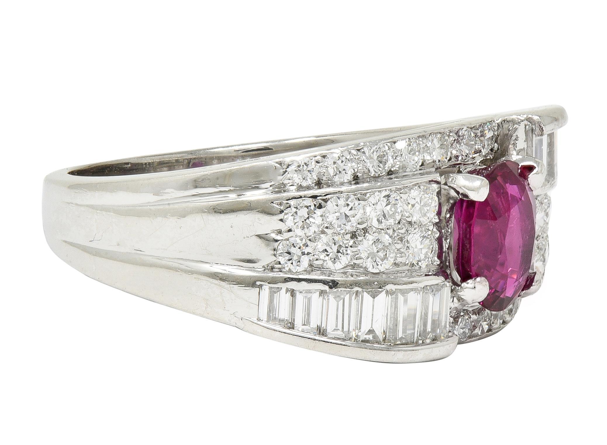 Moderne Vintage 2.25 CTW No Heat Ruby Diamond Platinum Wide Band Ring GIA en vente