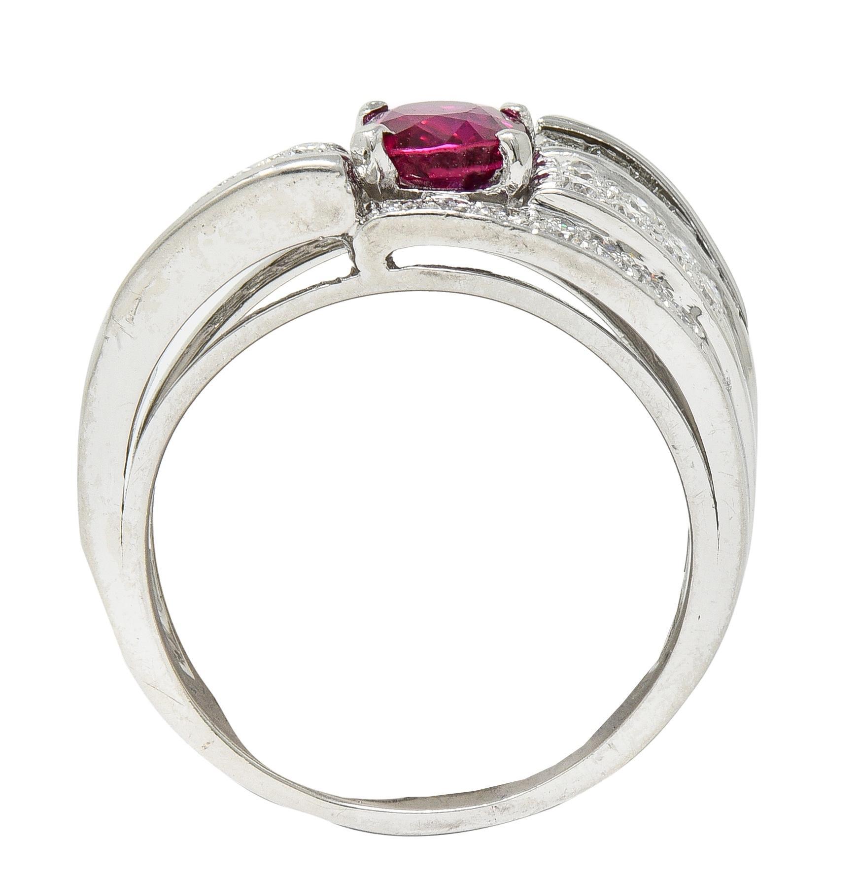 Vintage 2.25 CTW No Heat Ruby Diamond Platinum Wide Band Ring GIA Pour femmes en vente