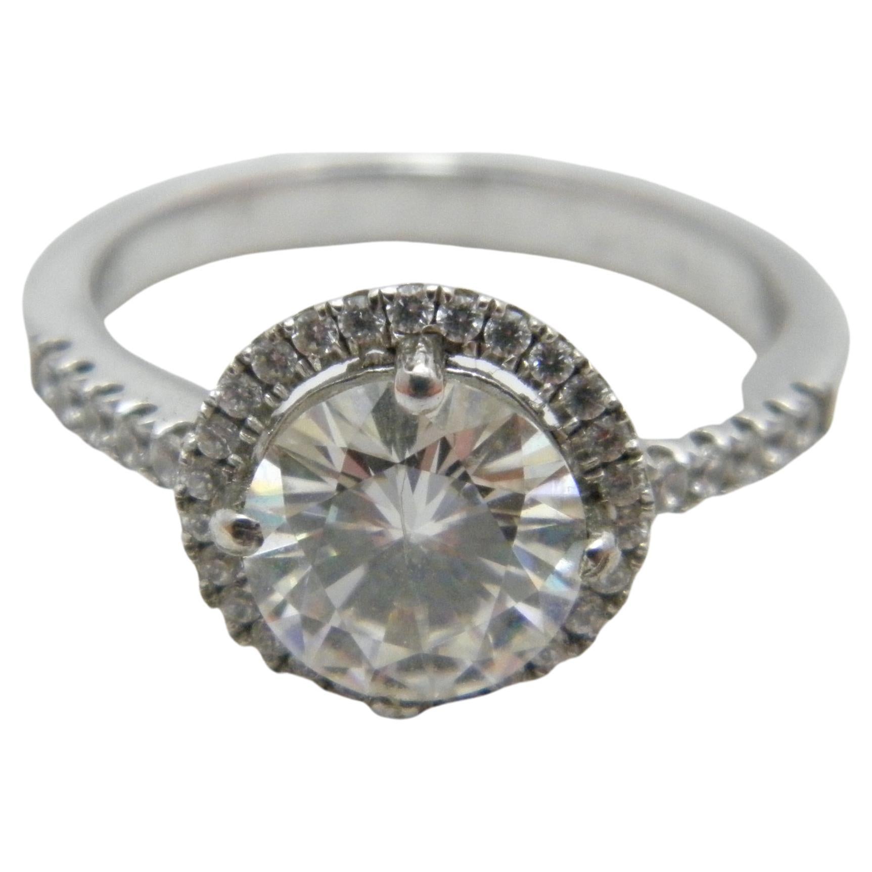 Vintage 2.25Cttw Diamond Platinum Halo Engagement Ring 950 Purity For Sale
