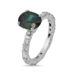 Vintage 2.27 carat green sapphire diamond eternity band platinum ring