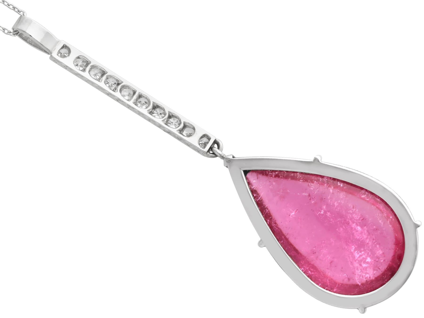 Pendentif vintage en platine avec tourmaline rose 22,71 carats et diamants 0,32 carat Excellent état - En vente à Jesmond, Newcastle Upon Tyne