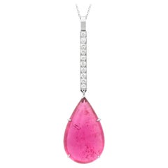 Ciondolo vintage con tormalina rosa da 22,71 carati e diamante da 0,32 carati in platino