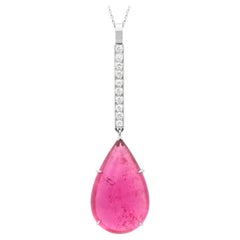 Vintage 22.71 Carat Pink Tourmaline and 0.32 Carat Diamond Pendant in Platinum