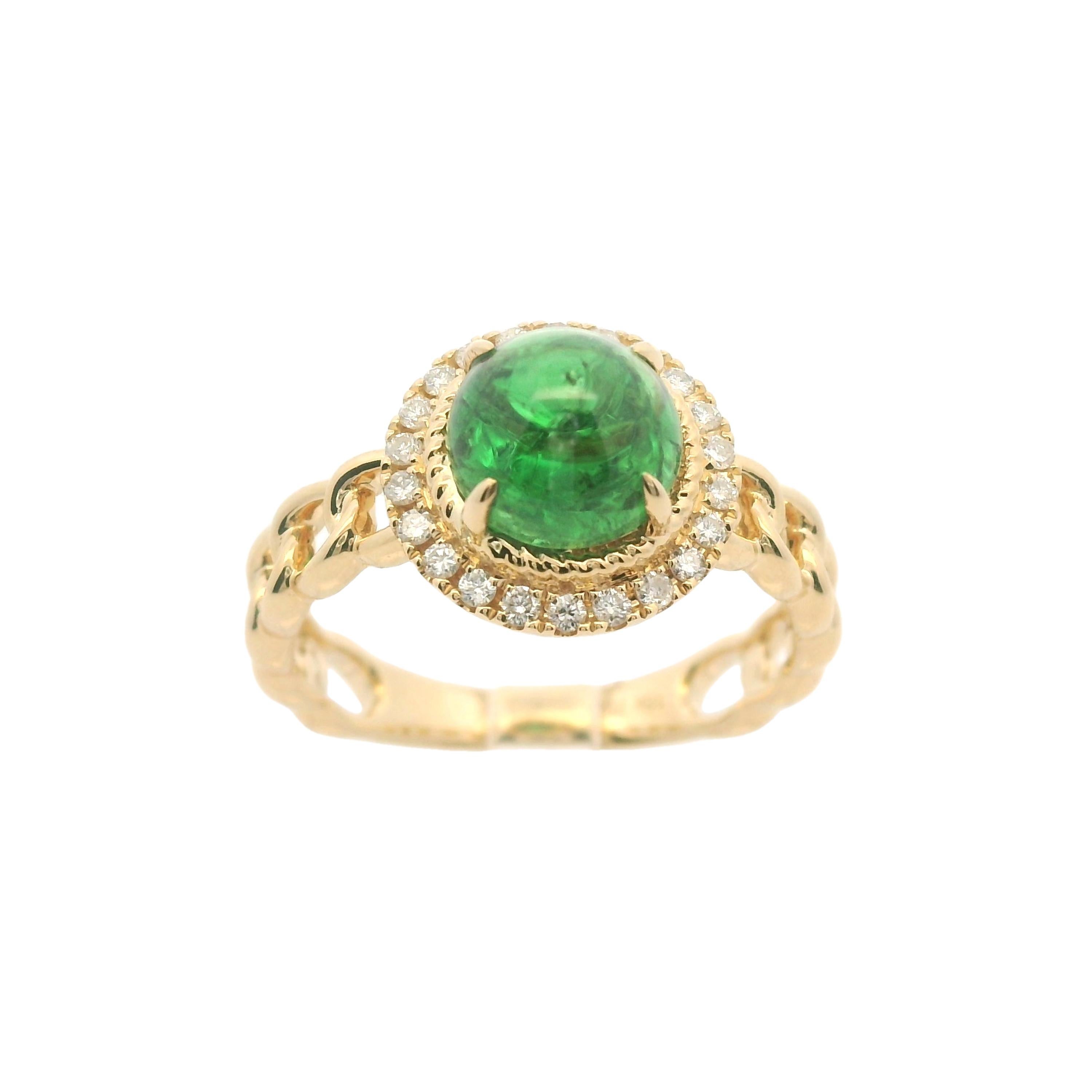 Women's Vintage 2.28Ct Tsavorite Diamond Ring in 18 Karat Yellow Gold For Sale