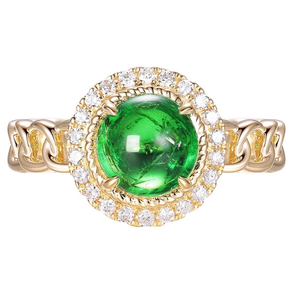 Vintage 2.28Ct Tsavorite Diamond Ring in 18 Karat Yellow Gold For Sale