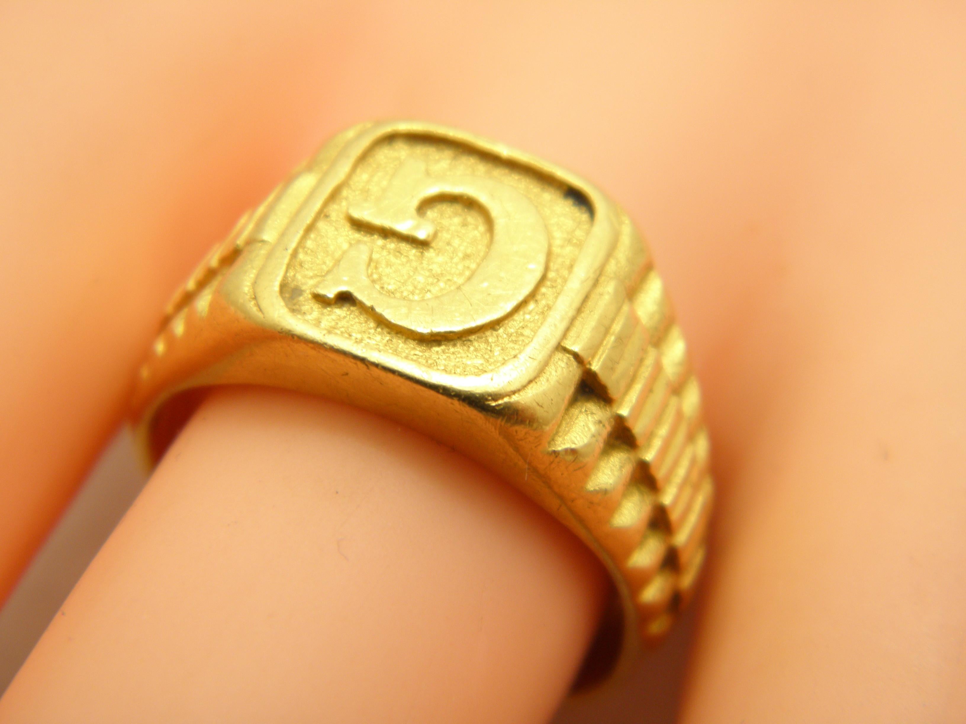 Vintage 22ct Gold Siegelring Größe T1/2 10 Massiv 22k 916 Gelb Initial G Schwer für Damen oder Herren im Angebot