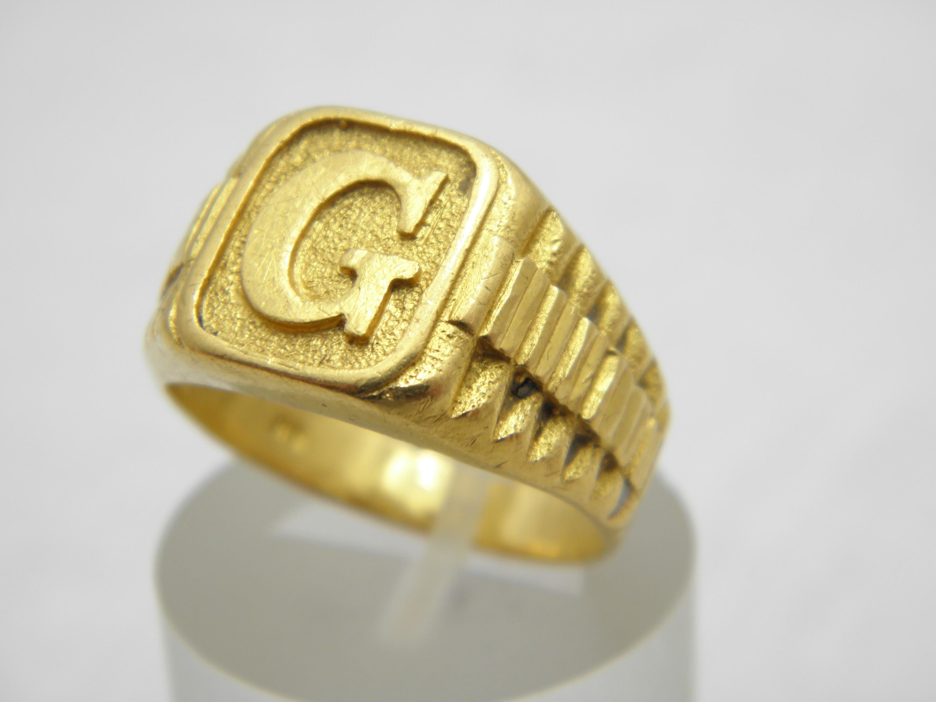 Vintage 22ct Gold Siegelring Größe T1/2 10 Massiv 22k 916 Gelb Initial G Schwer im Angebot 2