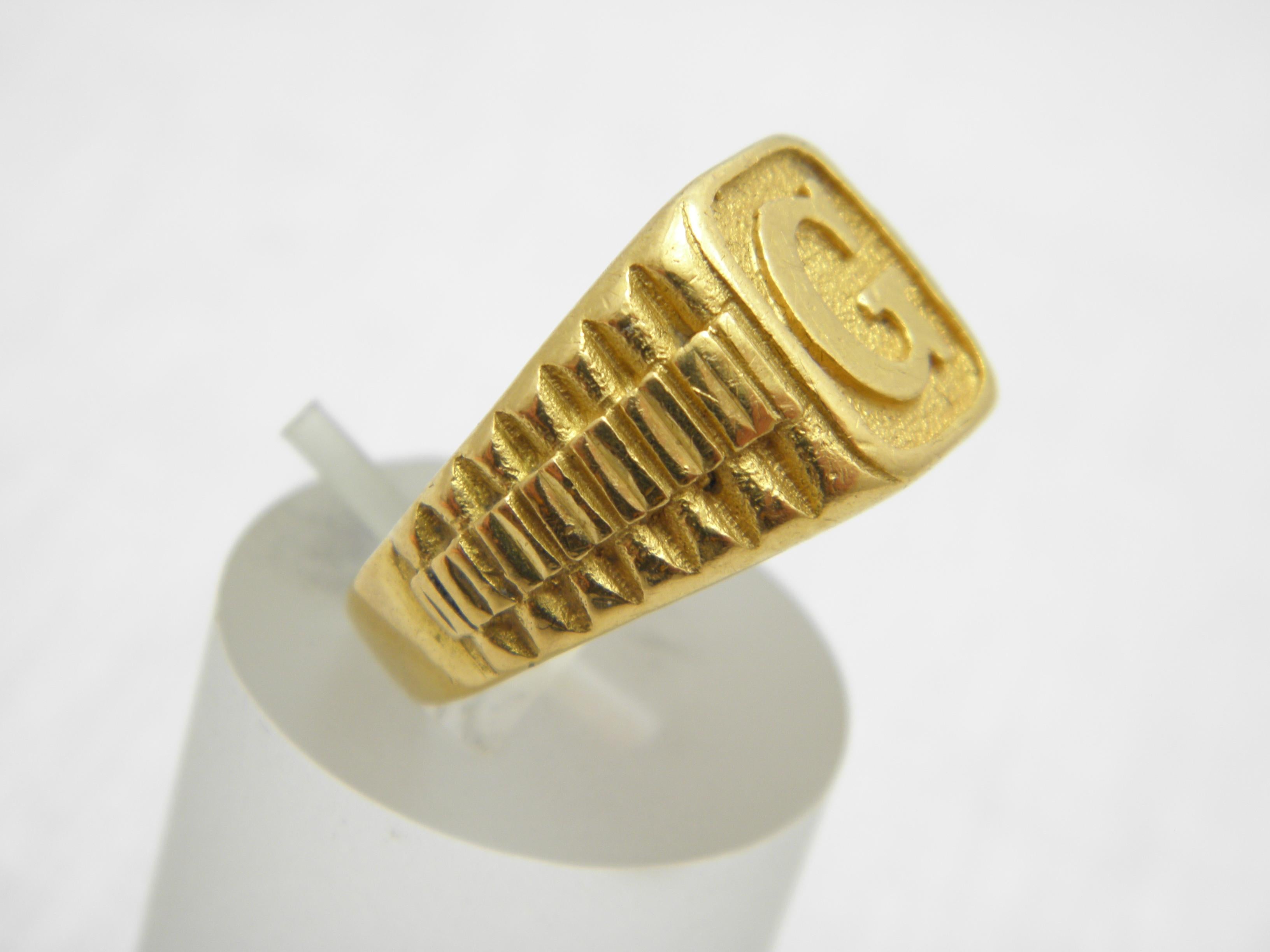 Vintage 22ct Gold Siegelring Größe T1/2 10 Massiv 22k 916 Gelb Initial G Schwer im Angebot 3