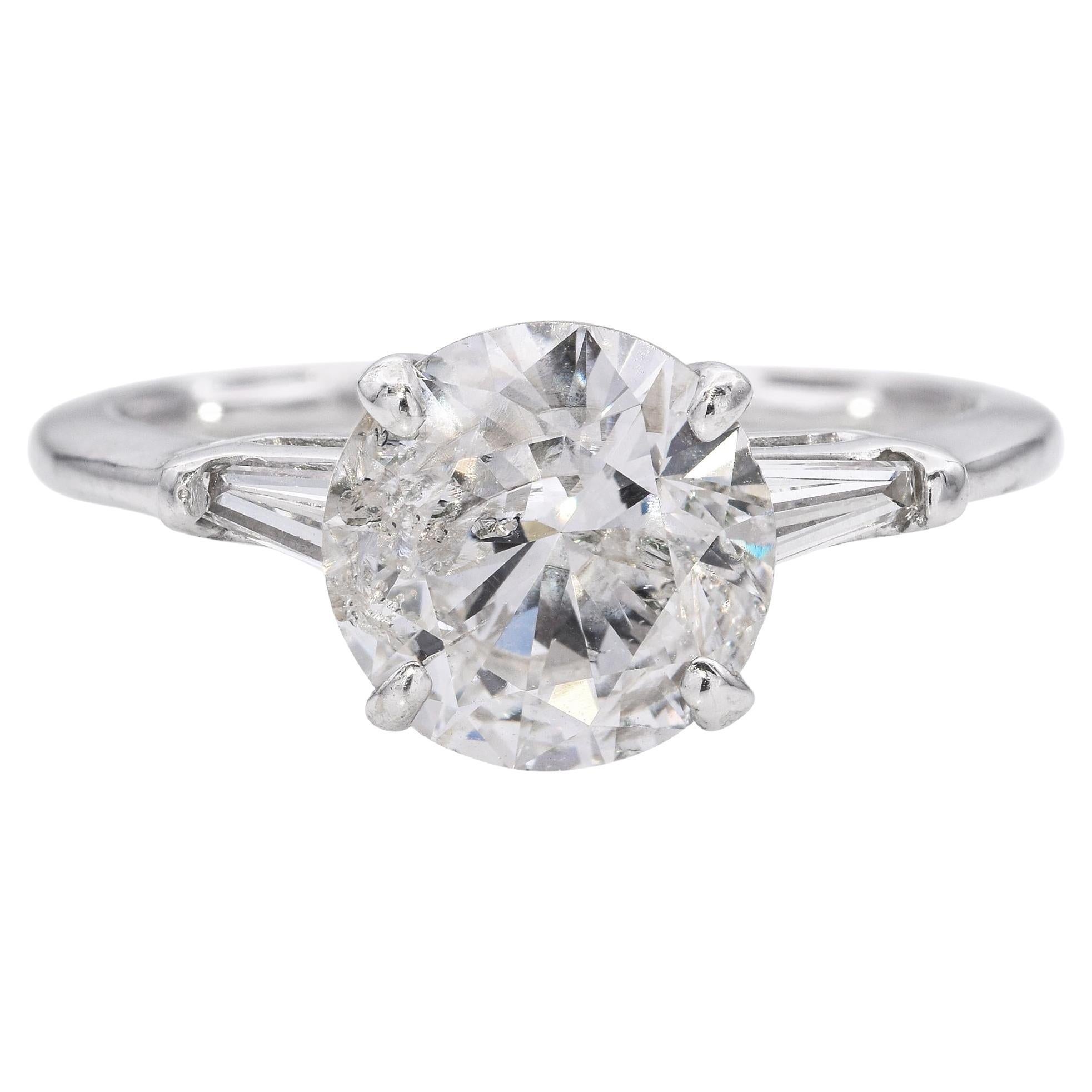 Vintage 2.2ct Round Brilliant Diamond White Gold Engagement Ring