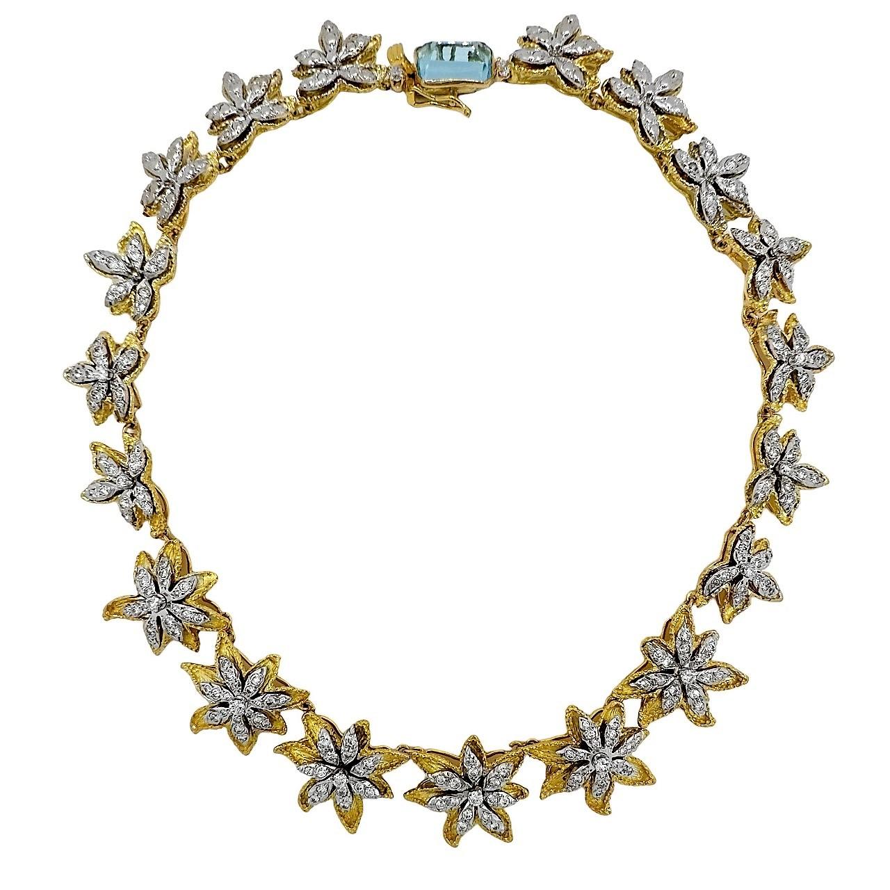 Modern Vintage 18k Yellow Gold Floral Motif Necklace with Diamonds