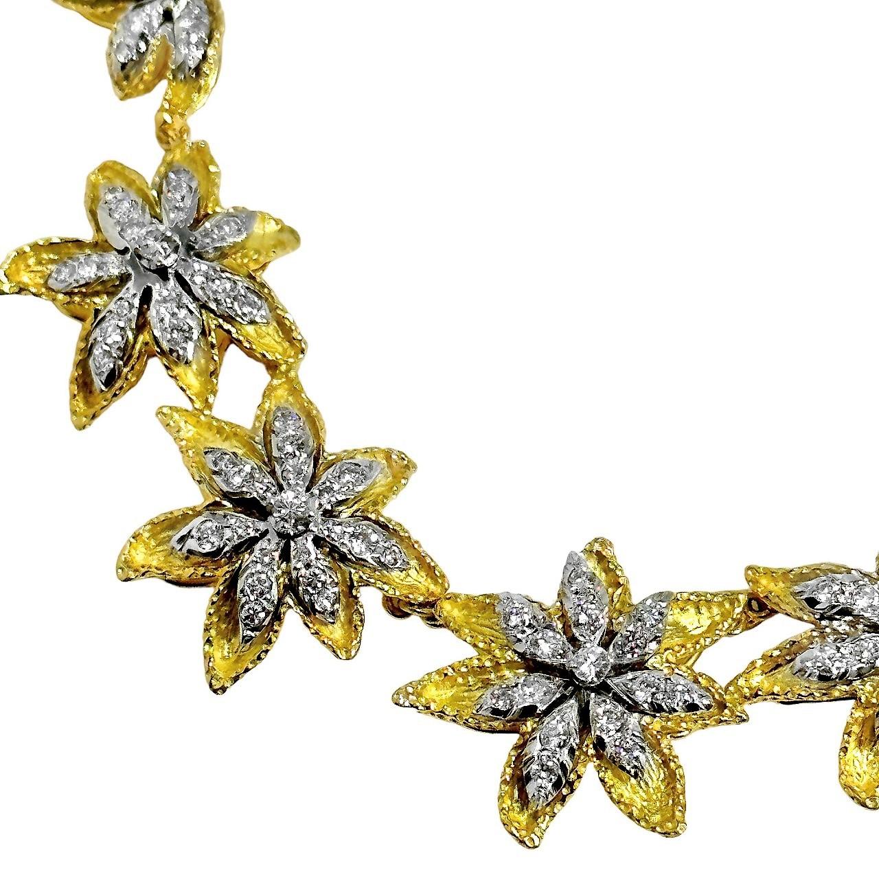 Vintage 18k Yellow Gold Floral Motif Necklace with Diamonds In Good Condition In Palm Beach, FL