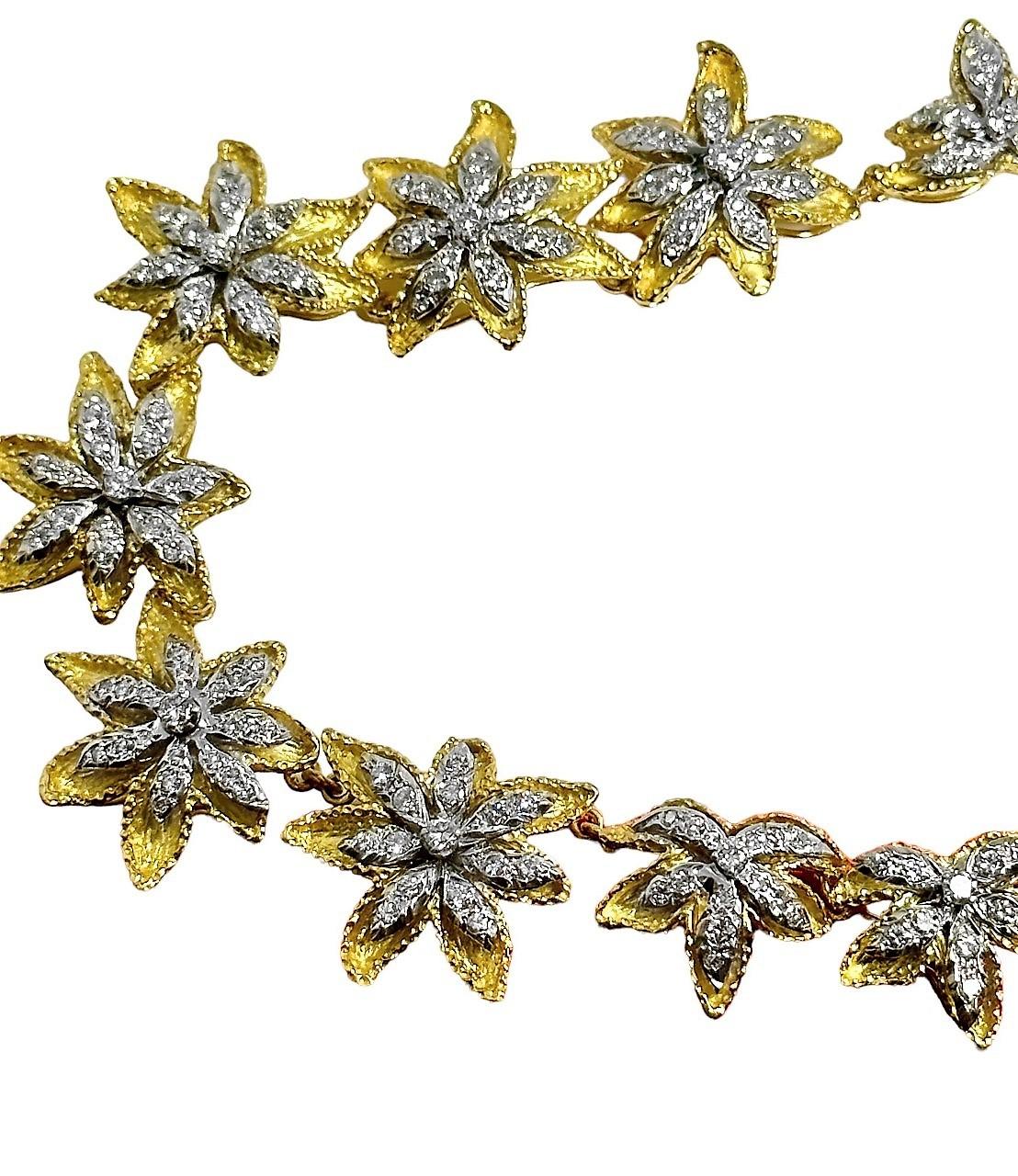 Women's Vintage 18k Yellow Gold Floral Motif Necklace with Diamonds